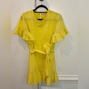 Pink Chicken Sunny Yellow Ruffle Dress with Metallic Stripes